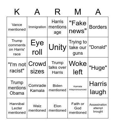 Debate Bingo Card