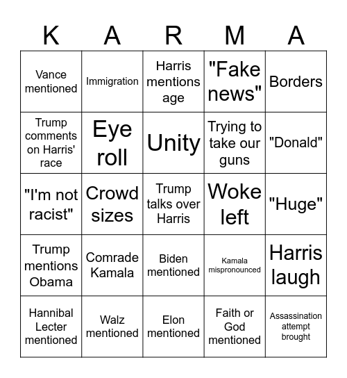 Debate Bingo Card