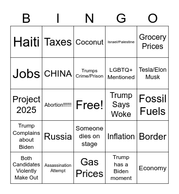 Politics Bingo!!!!!!!!!!!!!!!!!!!!!!!!!! Bingo Card