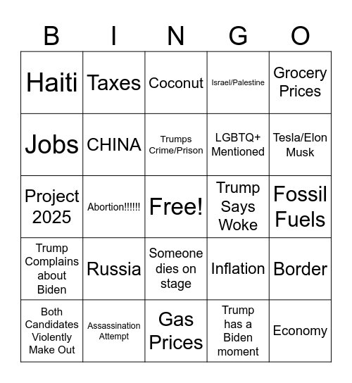 Politics Bingo!!!!!!!!!!!!!!!!!!!!!!!!!! Bingo Card