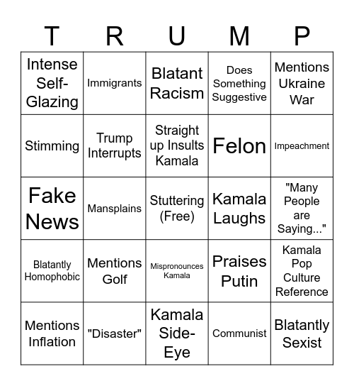 Presidential Debate Sept. 2024 Bingo Card