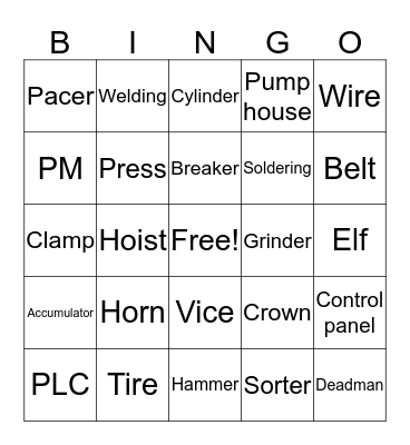 Maintenance Bingo Card