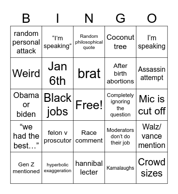 Sept 10 debate Bingo Card