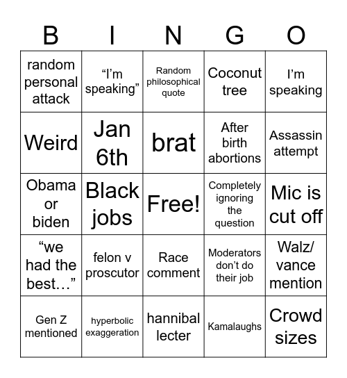Sept 10 debate Bingo Card