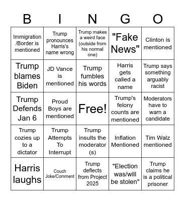 Debate 2024 Bingo Card