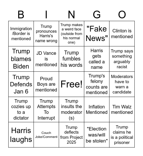 Debate 2024 Bingo Card