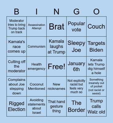 Chai's Debate Insanity Bingo Card