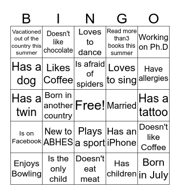 People Bingo Card