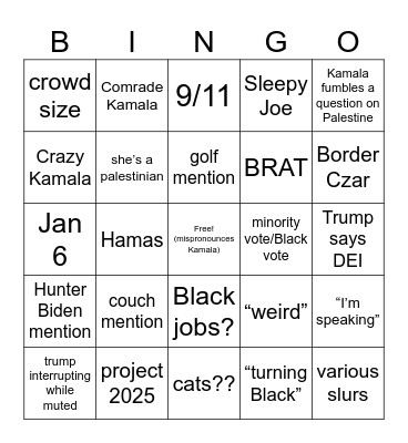 Debate Bingo Card