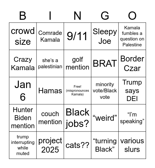 Debate Bingo Card