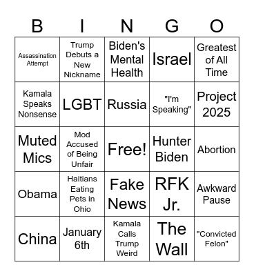 Trump vs Harris Debate 2024-10-09 Bingo Card