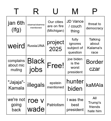 kamala vs dump Bingo Card