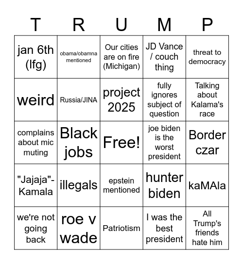 kamala vs dump Bingo Card