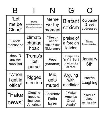 Presidental Debate Bingo Card