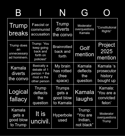 Debate Bingo Card