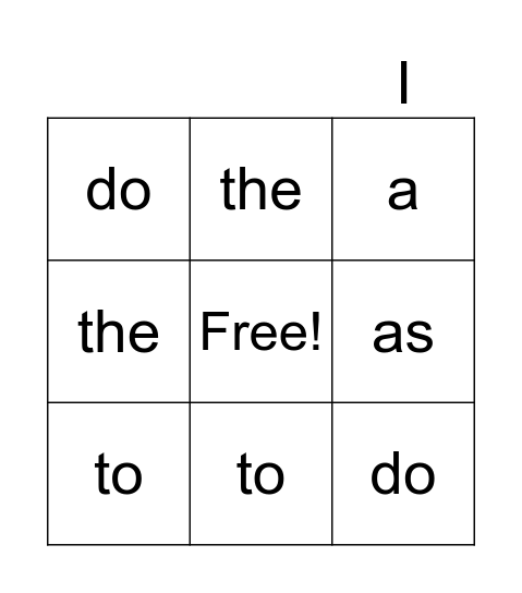 Heart Word Bingo Card