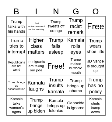 Debate Bingo Card