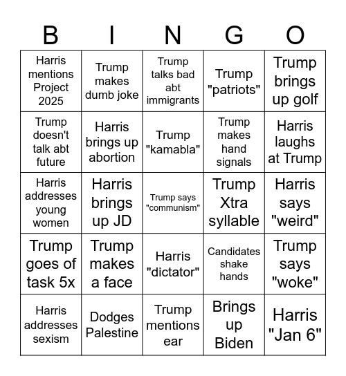 DEBATE NICKADEE Bingo Card