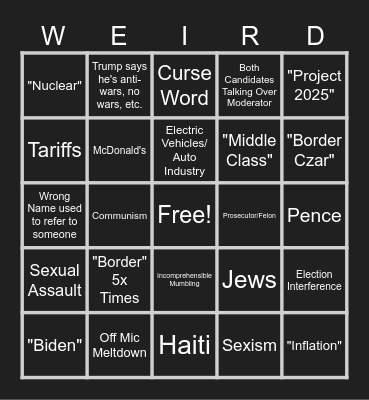 Trump v. Harris Bingo Card