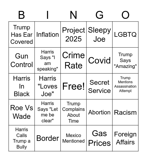 DEBATE Bingo Card