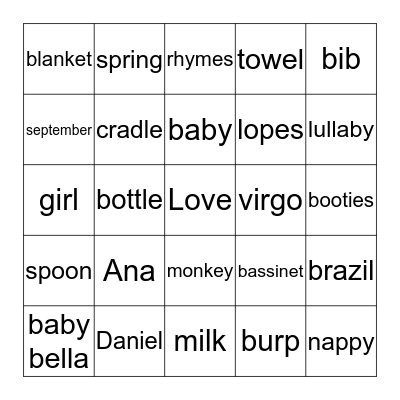 ANA'S BABY SHOWER Bingo Card