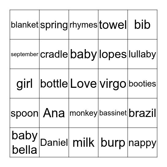 ANA'S BABY SHOWER Bingo Card