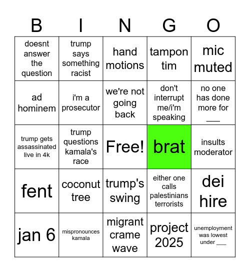 freaky debate bingo Card