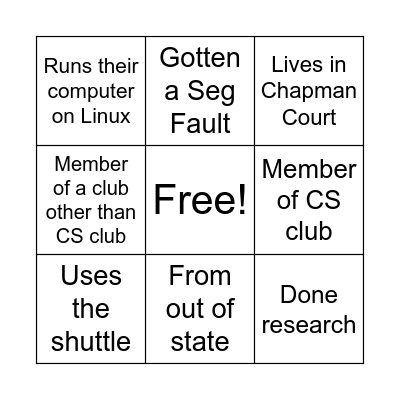 CS Club Bingo Card