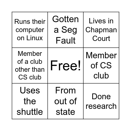 CS Club Bingo Card