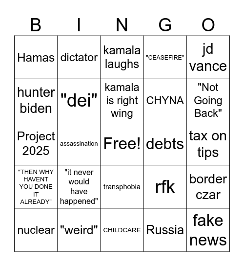 KAMALA TRUMP DEBATE Bingo Card