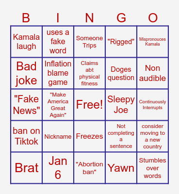 The Presidential Debate Bingo Card