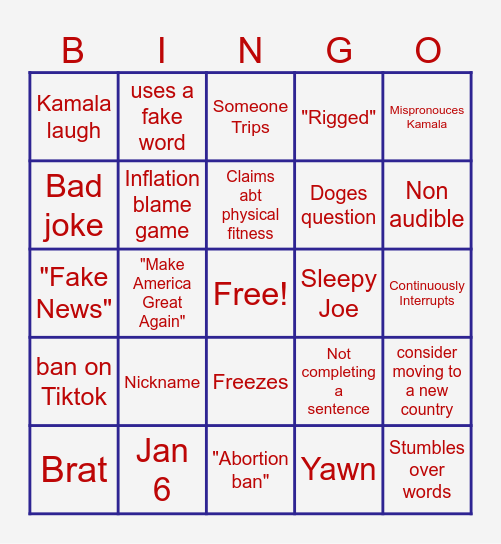 The Presidential Debate Bingo Card