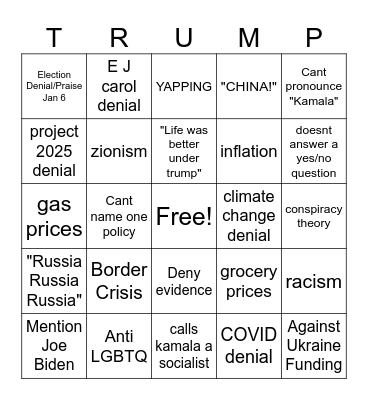 Trump/Kamala debate BINGO Card