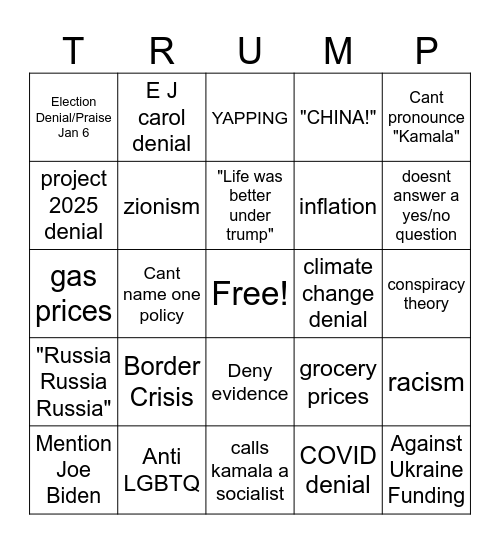 Trump/Kamala debate BINGO Card