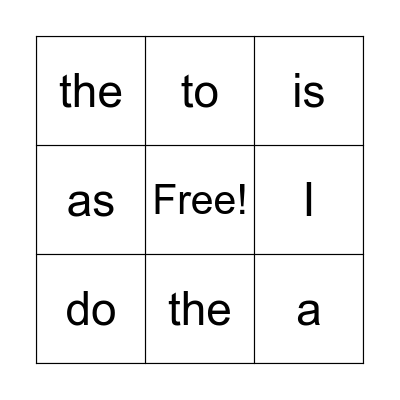 Heart Word Bingo Card