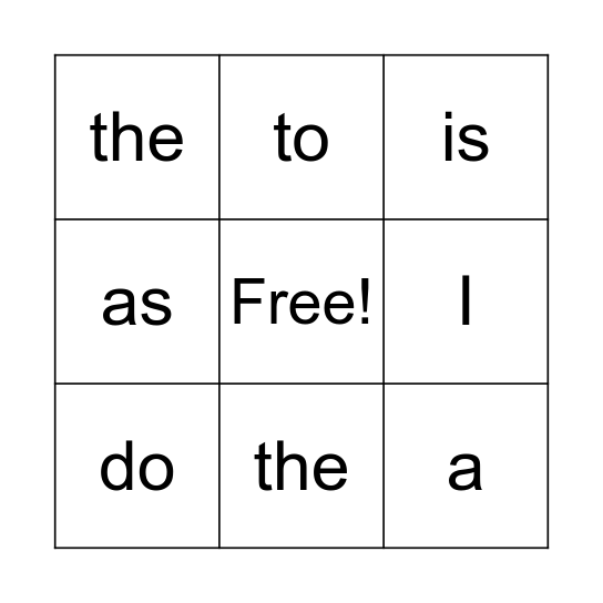 Heart Word Bingo Card