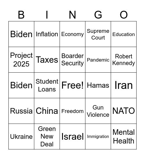 Presidential Debate Bingo Card