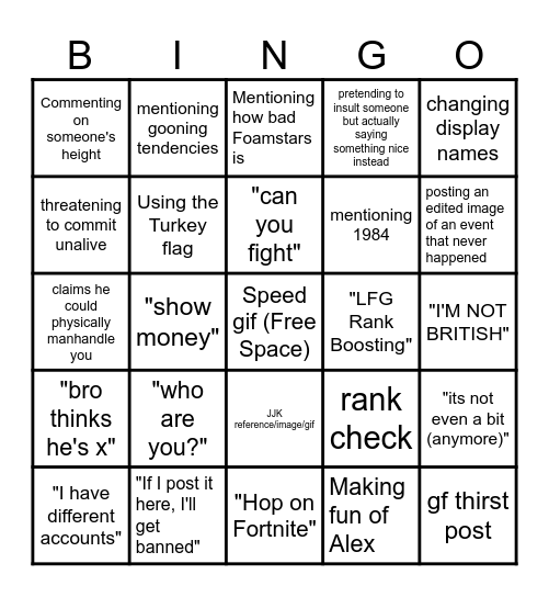 Stxlth Bingo Card