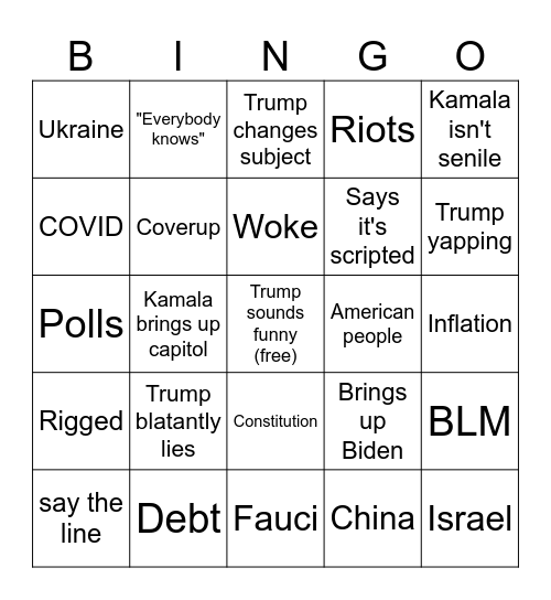 Debate Bingo Card