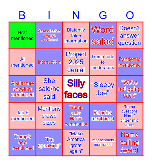 Debate Bingo Card