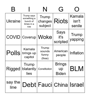 Debate Bingo Card