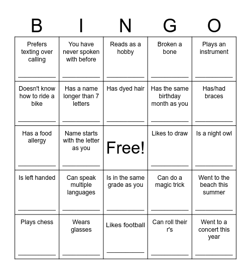 Untitled Bingo Card