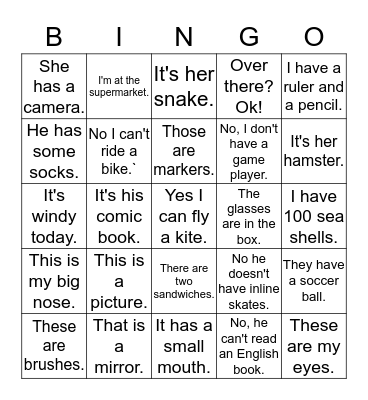 Smart English 15-20 Bingo Card