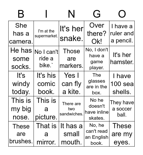 Smart English 15-20 Bingo Card