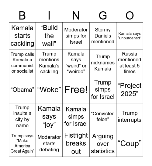 Debate Bingo Card