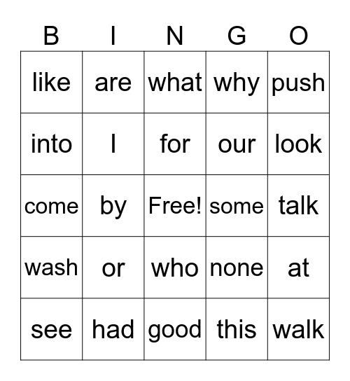 1st Nine Weeks Sight Words Bingo Card