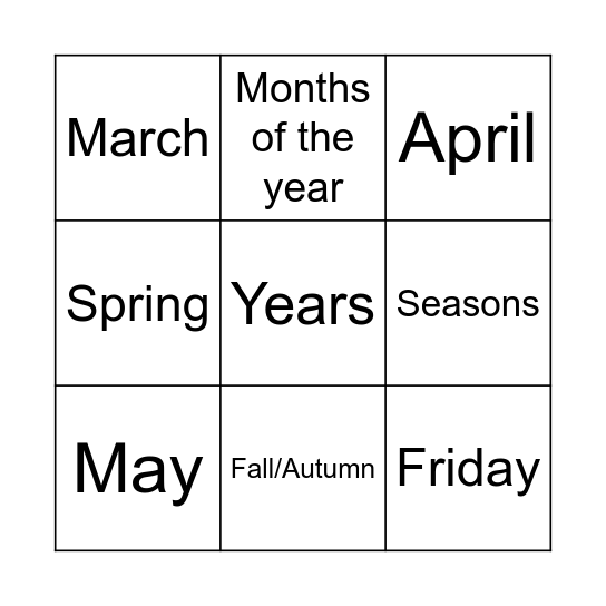 Months - Days - Seasons Bingo Card