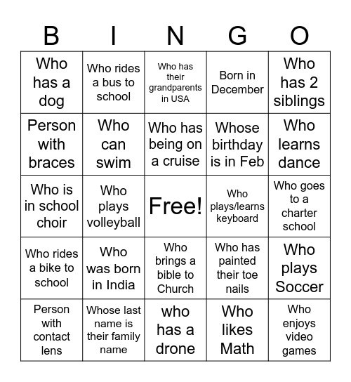 Know your friends Bingo Card