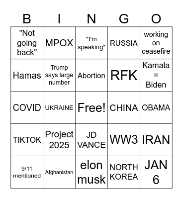 TRUMP-HARRIS 2024 Bingo Card