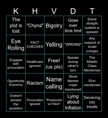 Harris v Trump Debate Bingo 2024 Bingo Card